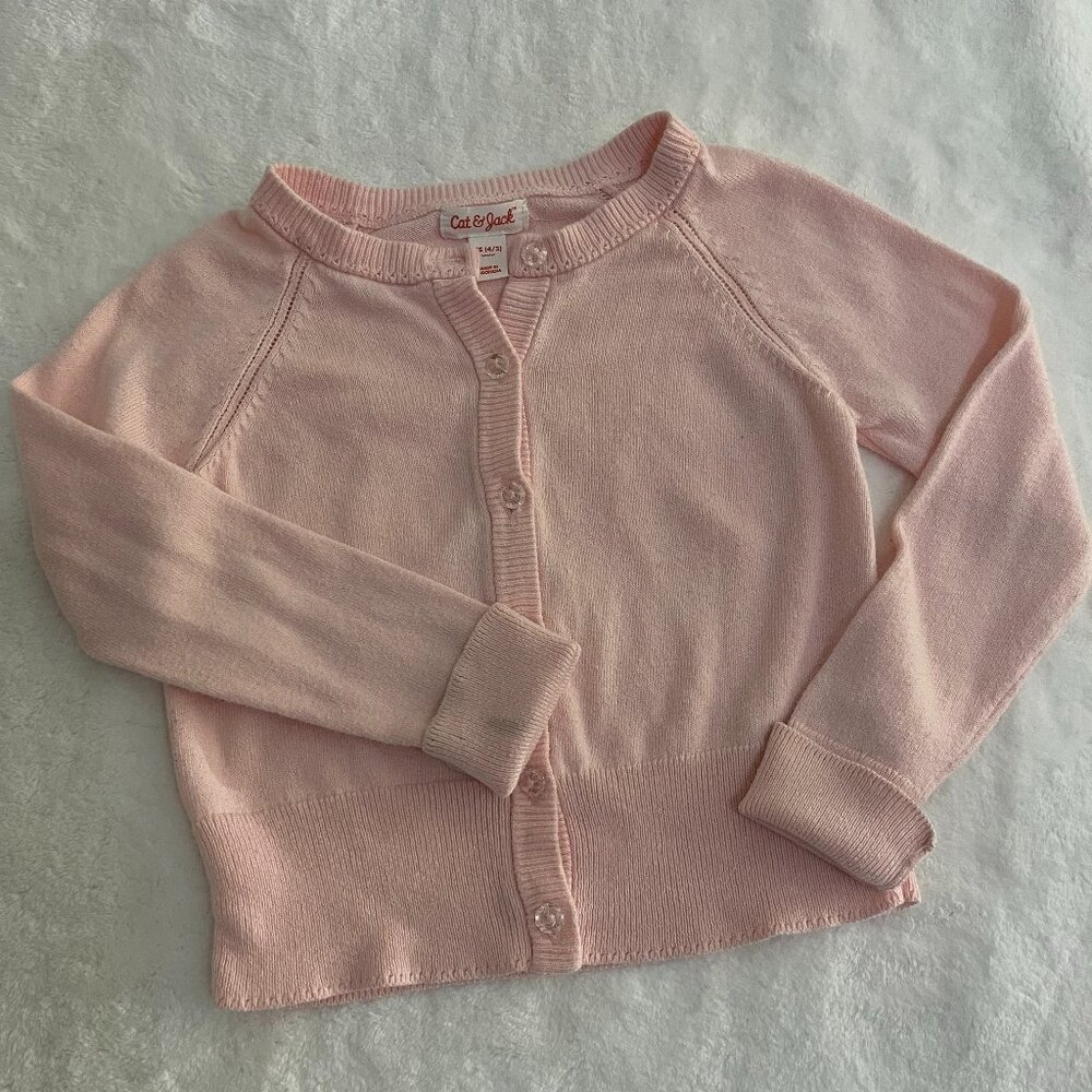 Pastel Pink Button-Up Sweater – Cozy & Classic – Size 4/5
